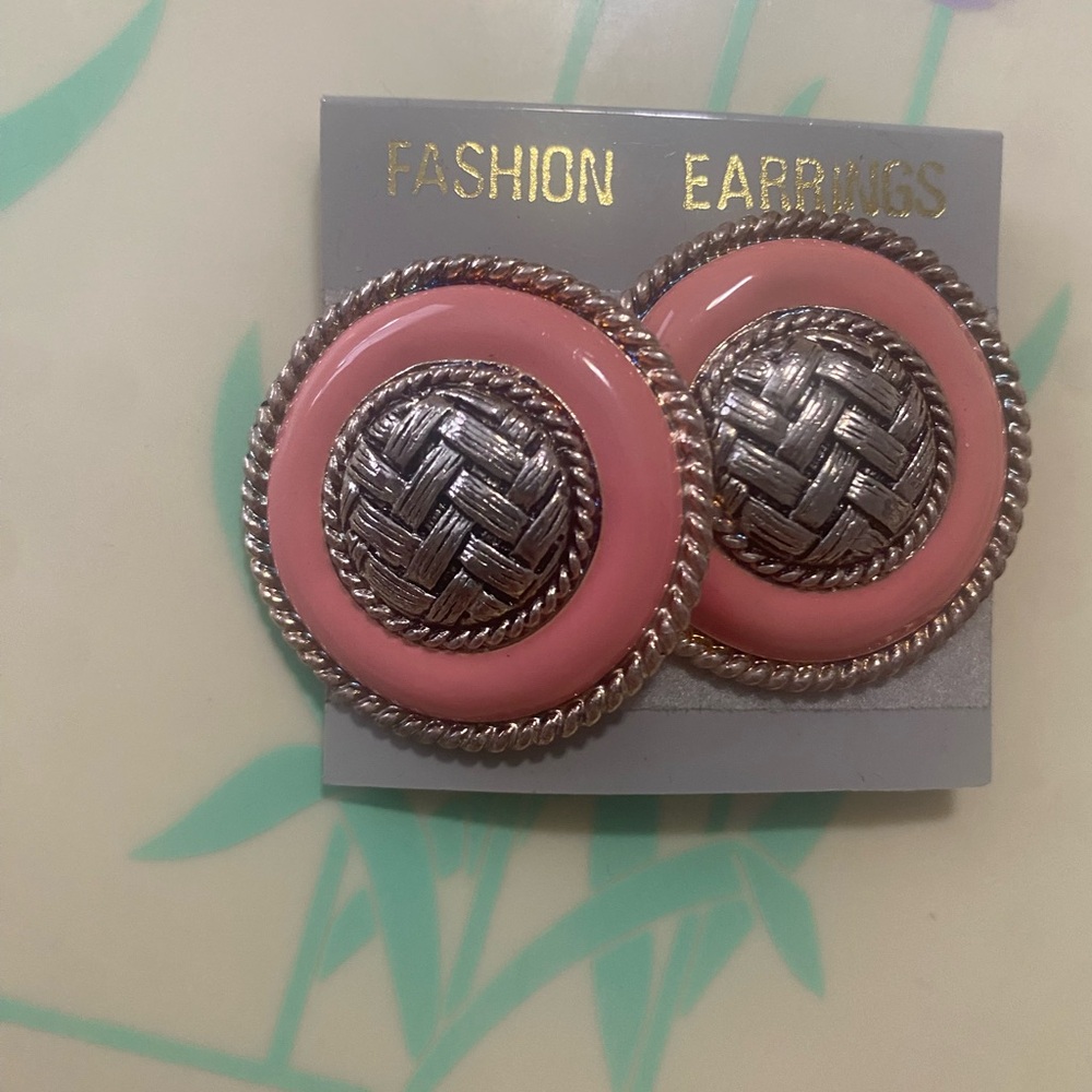 Vintage Fabulous Maximalist Pink & Silver Clip-On Statement Earrings